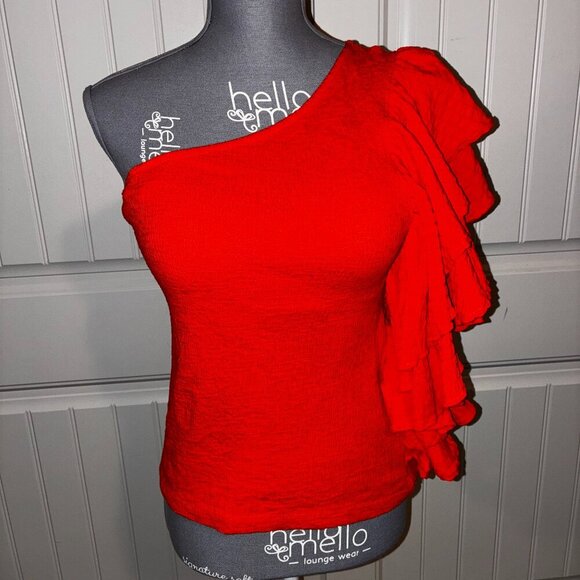 Anthropologie Sm One Shoulder Ruffle Statement Sleeve Top Boho Chic Party Trendy - Picture 1 of 6